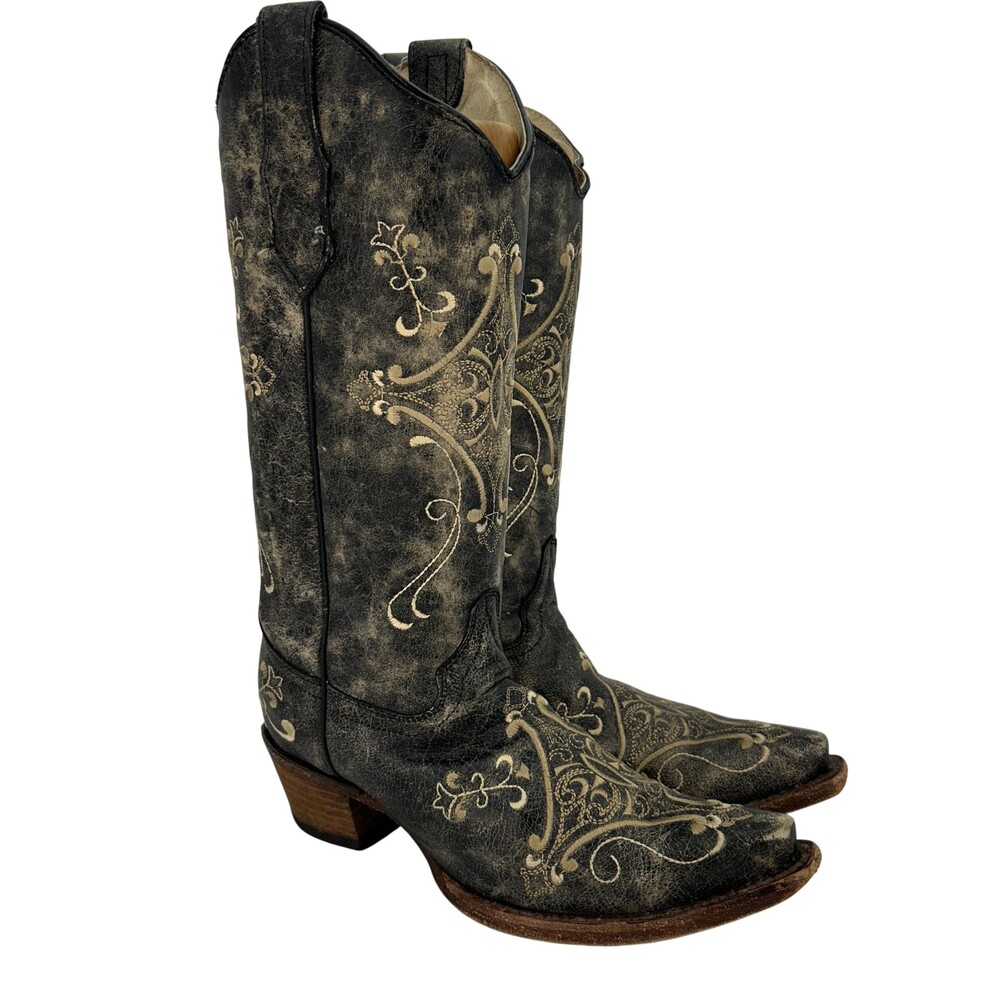 Circle G Boots Womens Size 7.5 L5048 Embroidered Crackle Western Cowgirl Leather